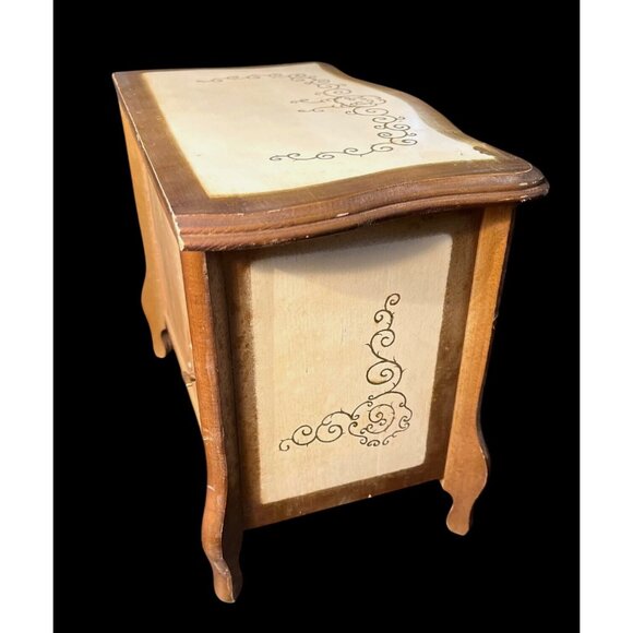 Vtg  60s Apco Japan Wooden Jewelry Chest Music Box 3 Velvet-Lined Drawers Hand-P - Picture 3 of 8
